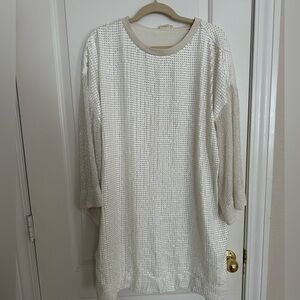 Anthropologie “Let Me Be” White Sequined & Beaded Tunic Dress, size XL